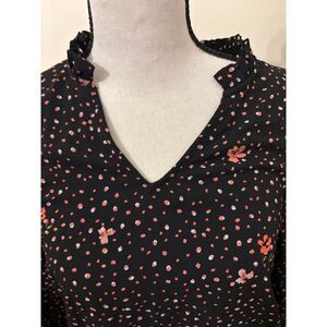 Cece Black Floral Polka Dot Ruffle Sleeve Blouse | V-Neck | Size M